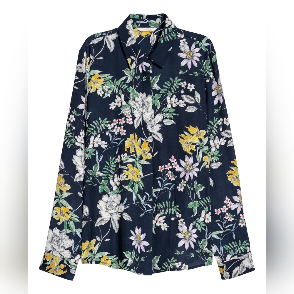 H&M Dark Blue Floral Top